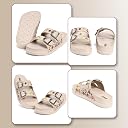 DOCTOR FEEL SOFT Women Floral Double Strap Buckle Slides | Embroidered Casual Slip-On Sandals for Girls | Lightweight Anti-Slip Comfortable Everyday Wear Flats gallery image