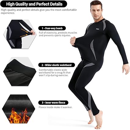 Biancheria Termica Uomo - Set Intimo Funzionale Quick Dry, Sportivo, Traspirante