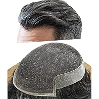 Vista 20 de Toupee - Sistema de cabello humano real para hombres, tupé de encaje suizo para hombres, nudos blanqueados, piezas de pelo para hombres, protesis