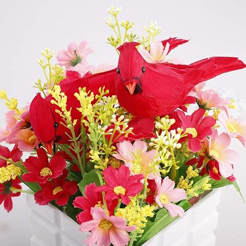 Miniatura 3 de Pannow 12 adornos de Navidad cardenales rojos, pájaros cardenales rojos con clip para decoración de árbol de Navidad, coronas y manualidades, plumas