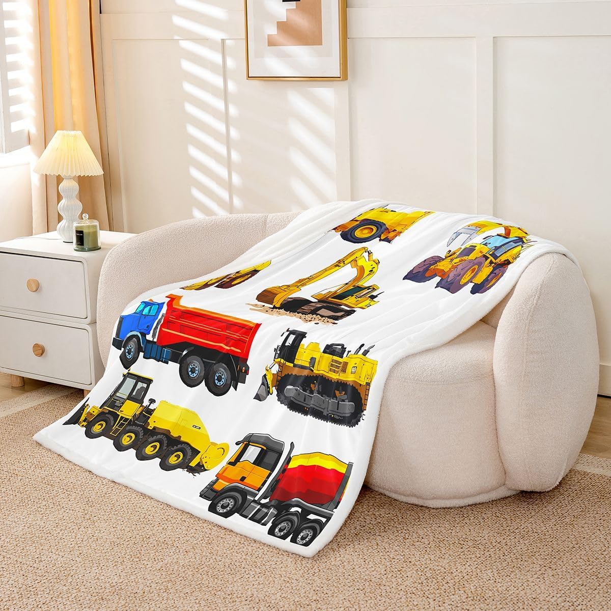 Boys Excavator Car Fleece Blanket for Bed Sofa Couch Kids Cartoon Construction Truck Sherpa Throw Blanket Son Machinery Vehicles Print Plush Blanket Soft Lightweight Fuzzy BlanketBaby 30"x40"