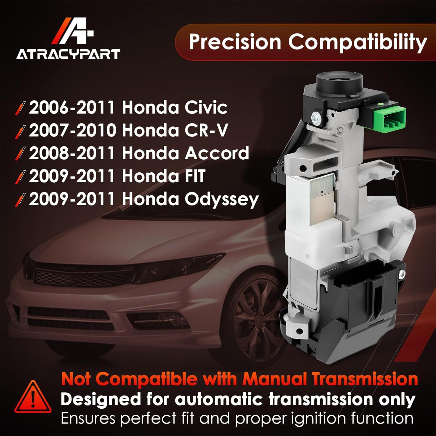 Ignition Switch Lock Cylinder, Compatible with 06-11 Honda Civic, 07-10 CR-V, 08-11 Accord, 09-11 FIT Odyssey, Assembly w/Remote Key (ID46 Chip), Left Door/Trunk/Fuel Cap Lock, # 06350-SAA-G30
