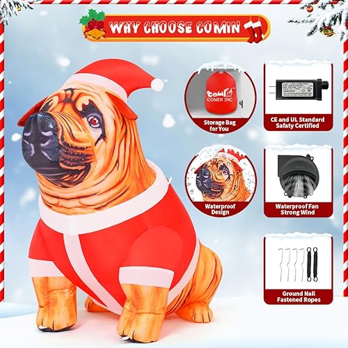 Miniatura 6 de COMIN Inflables de Navidad de 4 pies de alto para perro, decoración al aire libre, bulldog inflable con luces LED integradas, decoración de patio