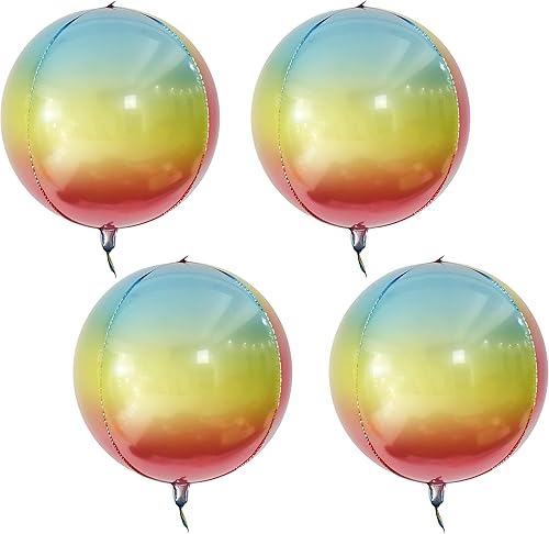 4 globos gigantes de arcoíris para decoración  Globos grandes de papel metálico redondo de 360 grados de 22 pulgadas, esfera 4D Mylar espejo globos