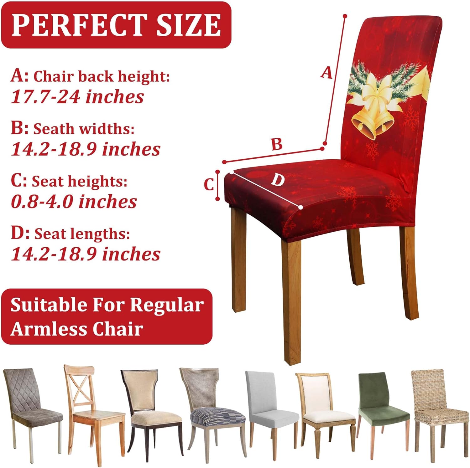 Christmas Chair Covers Set of 4, Christmas Decorations Stretch Removable Washable Dining Room Chair Protector Slipcovers for Xmas Decor Holiday Party Home Decoracion De Navidad (Christmas 4, 4 PCS)