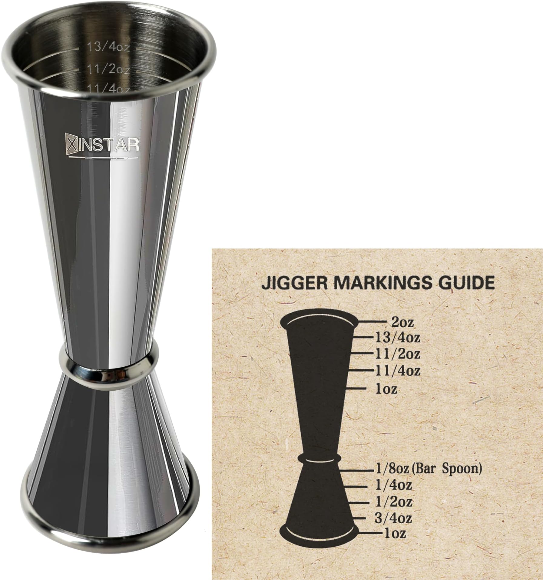Professional Jigger for Bartending,Premium Japanese Cocktail Jigger with 8 Measurements Inside Bar Measuring Tools 2 oz 1 oz Etched Markings Double Jigger Suitable for dishwashers