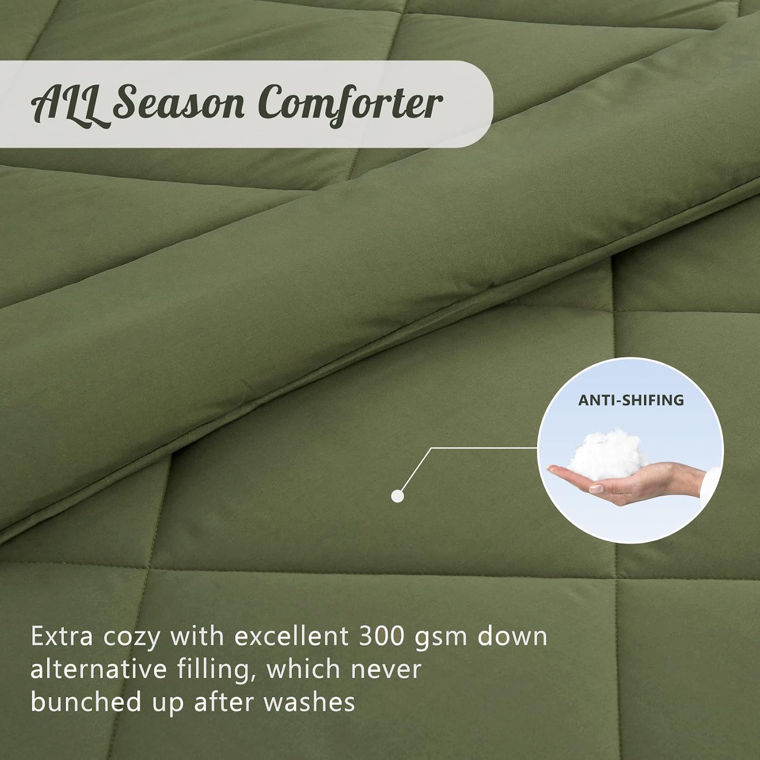 Western Home Queen Comforter Set -Lightweight Down Alternative Bed Comforter with 2 Pillow Shams, Quilted Microfiber Queen Size Bedding Comforter Sets All Season (Olive Green, 88x88 inches, 3 Pieces)