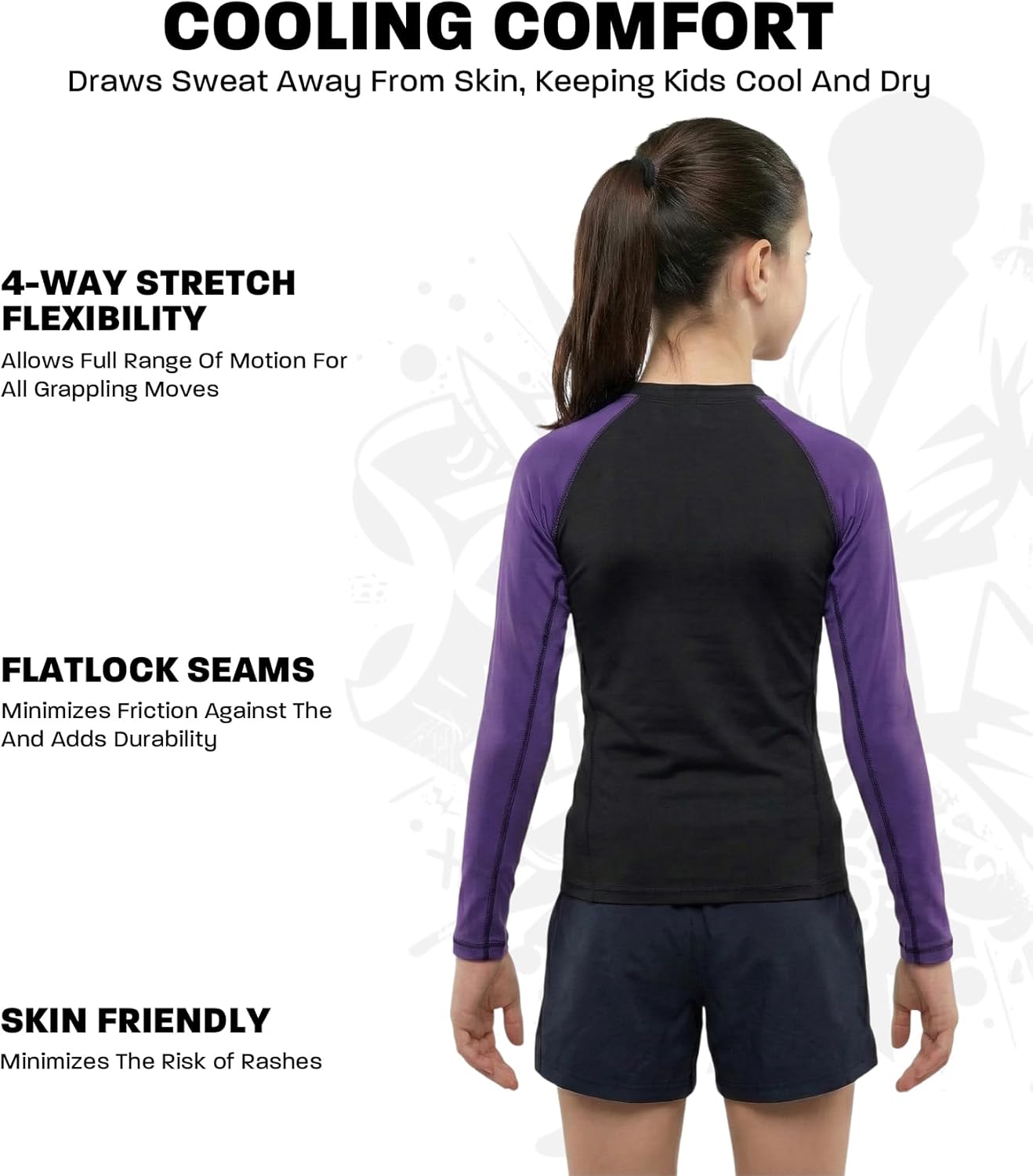 Exxact Sports Kids BJJ Rash Guard Long Sleeve, Ranked No Gi Jiu Jitsu Compression Shirt for Boys & Girls for MMA, Wrestling - Image 4