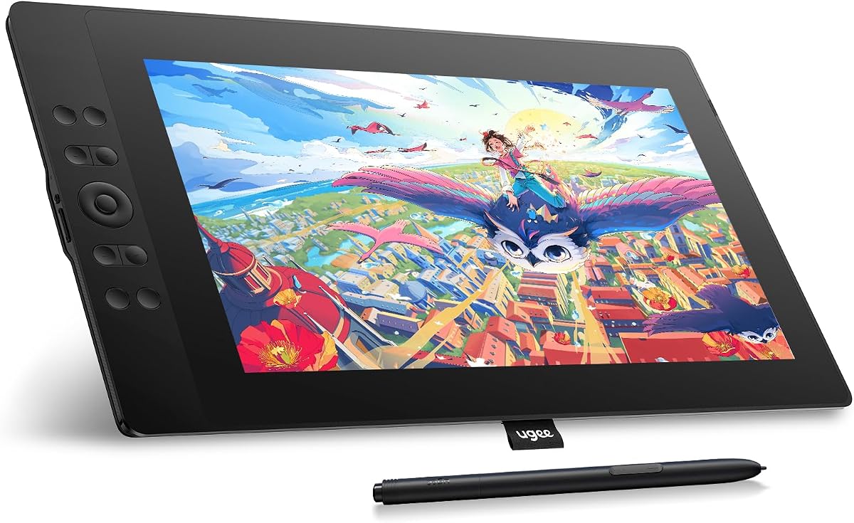 UGEE 15.4 inch Drawing Tablet with Screen,143% sRGB UE16 Computer Graphics Tablet with Full-Laminated Screen 8+1 Hot Keys 16K Level Pressure Battery-Free Stylus,Drawing Pad for PC/Windows/Mac/Android
