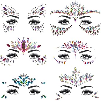 Face Gemstones Set of 6 Self-Adhesive Glitter Face Festival Jewellery