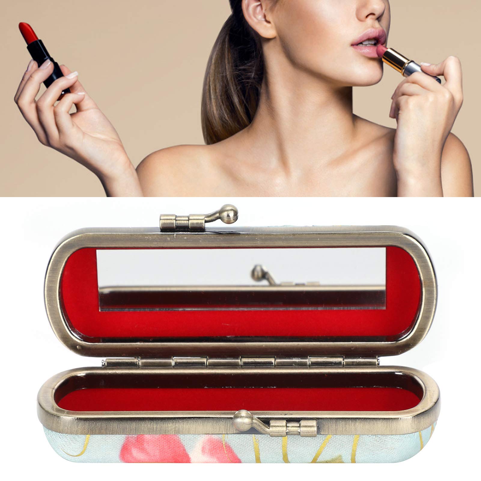 Étui à Rouge à Lèvres Vintage Patrys Paris - Médaillon Floral Multicolore Avec Miroir Ovale - Occasion
