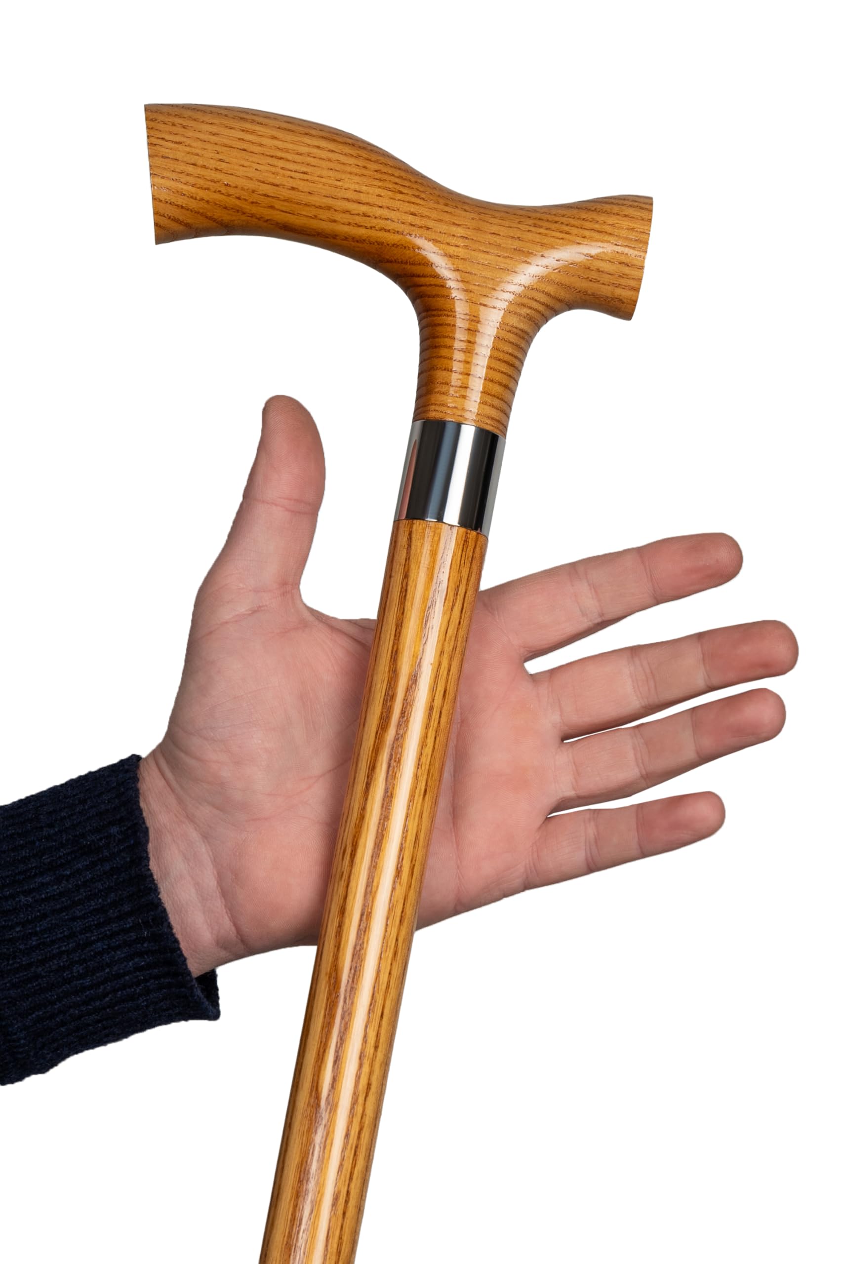 Dr. Watson Classic Fritz Walking Stick – Handcrafted Ash Wood Cane with Polished Stainless Steel Collar