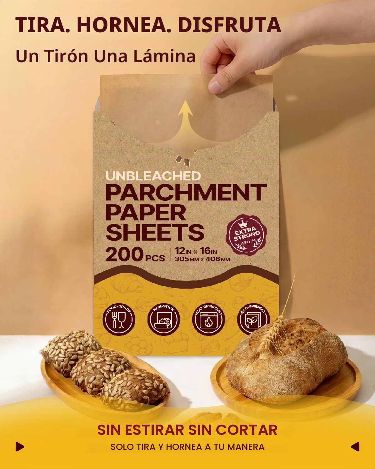 katbite Braun - Papel de horno (200 hojas, 30,5 x 40,6 cm, para hornear galletas, cocinar, hornear, asar