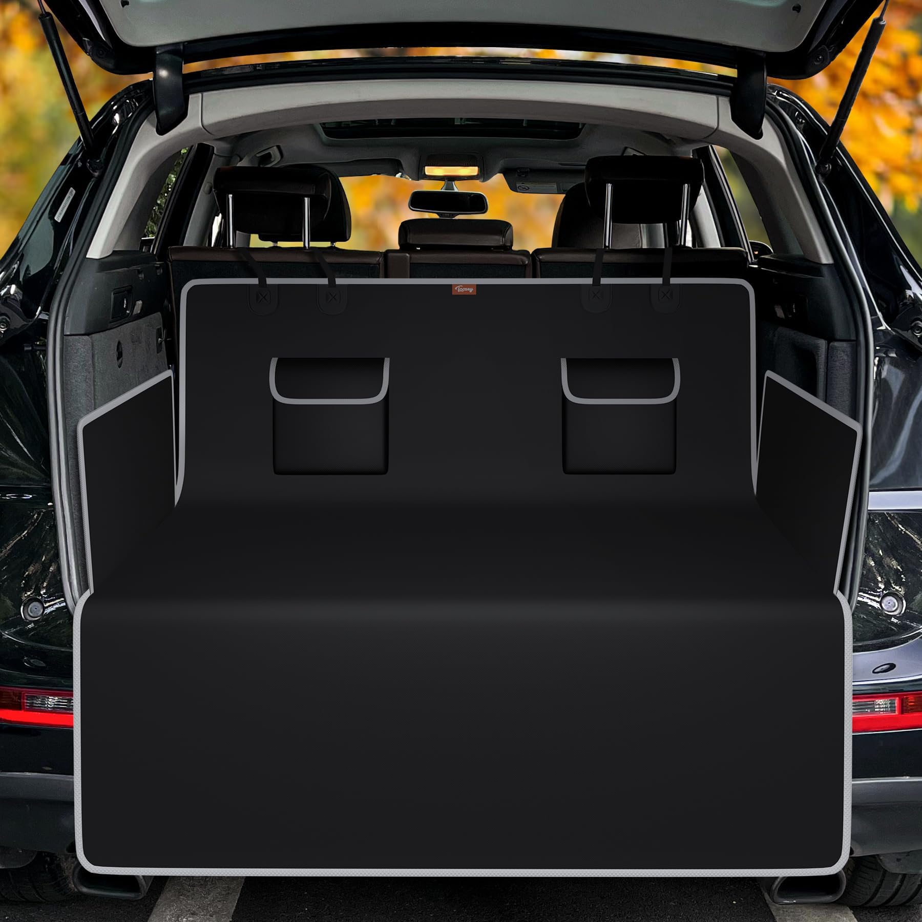 Toozey Car Boot Protector Dog with Side Protection - Universal Car Boot Dog Blanket - Robust Protective Mat for Dogs Black - Grey Edge