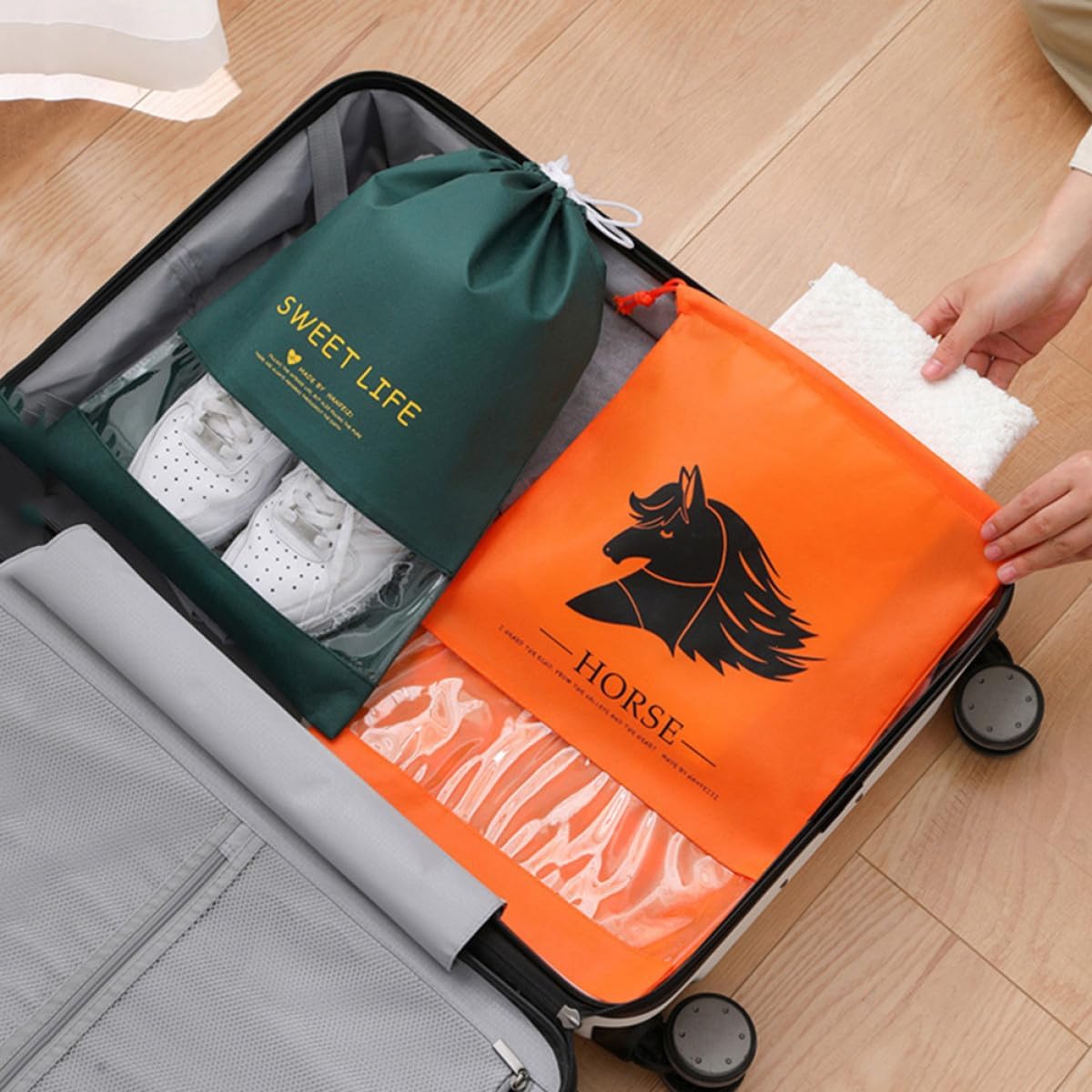 6pcs Drawstring Shoe Pouches Non-woven Dustproof Shoe Bags 26x37cm Travel Organizer for Men and Women