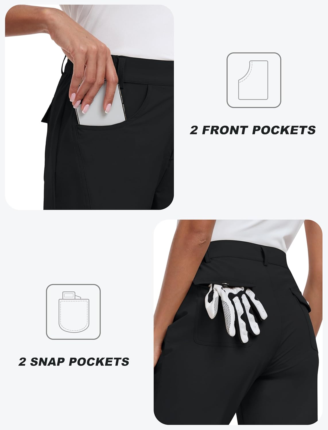 MoFiz Women's Capri Pants with Pockets Lightweight Cropped Golf Hiking Pants Summer Quick Dry Elastic Waist Capris - Image 3