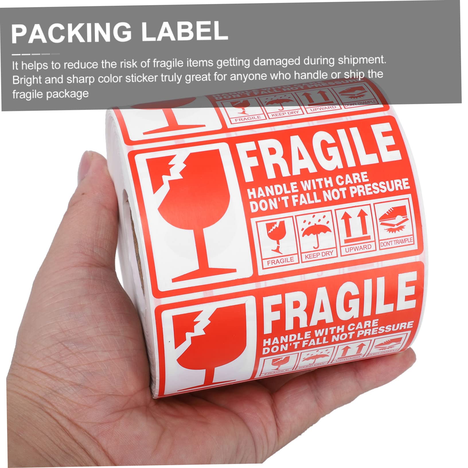 Etichette Fragile Rosso Bianco 1 Rotolo Adesive Avviso Spedizione | Facili da Applicare, Leggere e Pratiche da Riporre, Supporto per Imballaggi e Gestione Collo