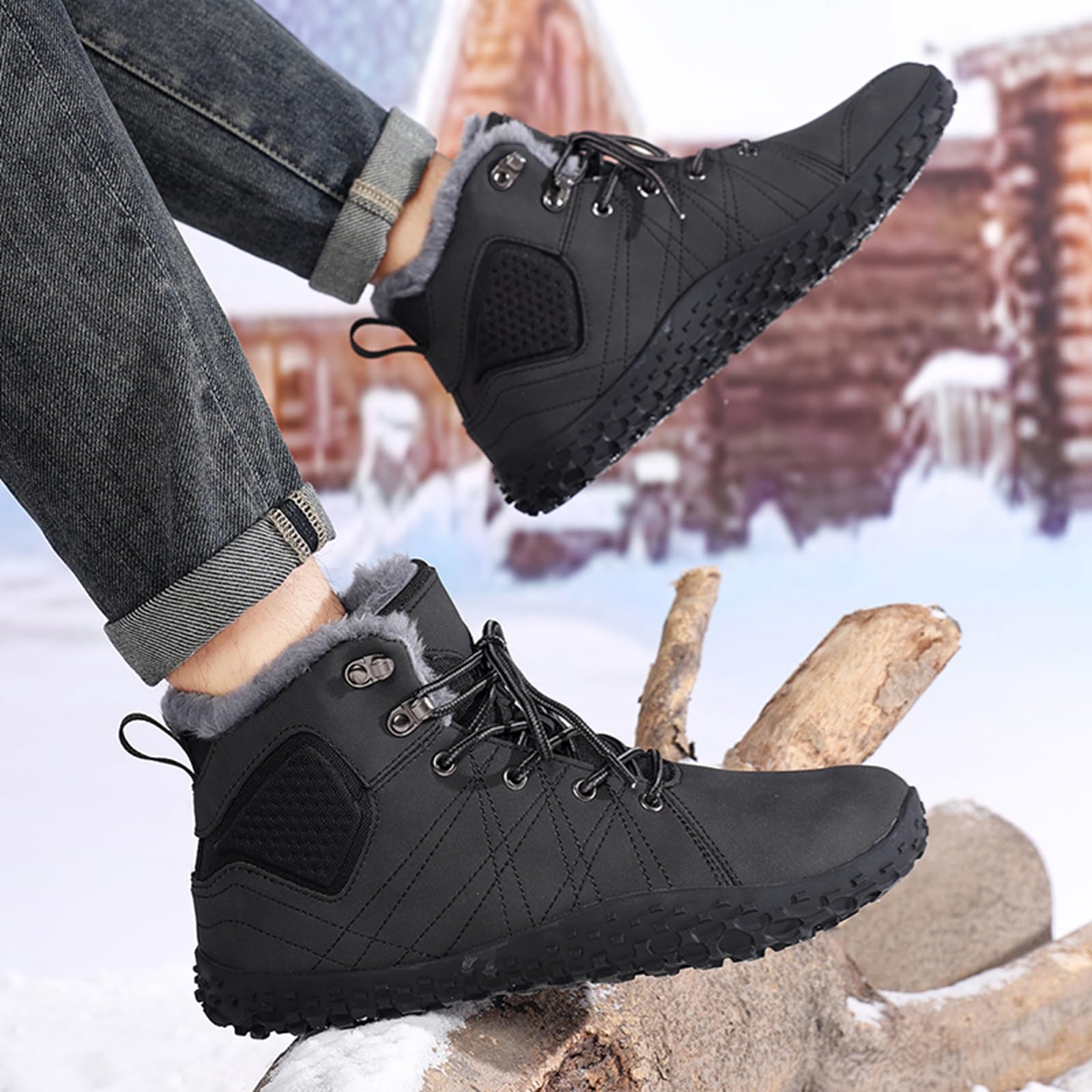 CUTEHEELS Męskie śniegowce High Top | buty zimowe z izolacyjną podszewką z polaru i gumową podeszwą na wędrówki w śniegu, do codziennego użytku w mieście