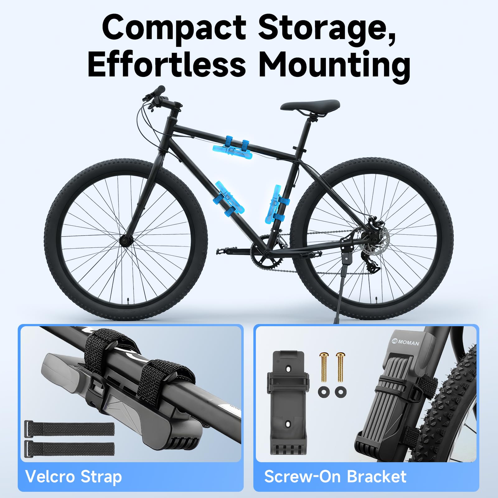 Lucchetto Pieghevole per Bici, Moman Antifurto Pieghevole Portatile Lucchetto per Bicicletta 80cm Alta Sicurezza Acciaio Temprato con Supporto & 2Chiavi di Sicurezza per Bici Moto E-Scooter, Grigio