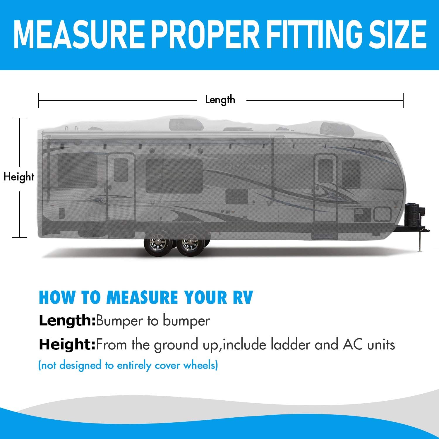 XGEAR Thick 6-Ply Top Panel Travel Trailer Cover- Ripstop Waterproof RV Covers with Storage Bag and Windproof Buckles (27'-30')