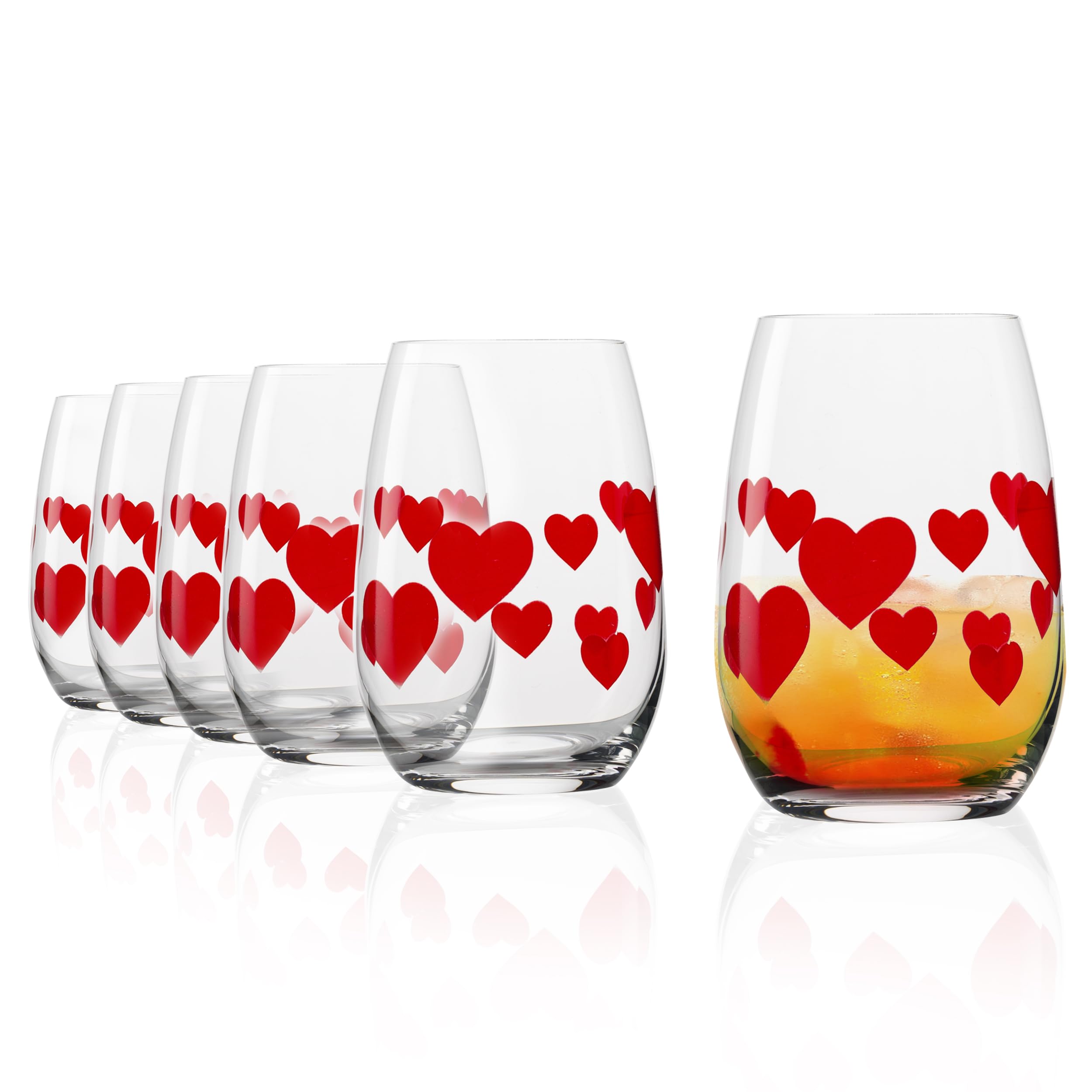 Stölzle Lausitz L'Amour Szklanki Czerwone Zestaw 6 szt. 335 ml – Eleganckie Szklanki do Wody z Motywem Serca – Kryształowe Szklanki do Soku – Nadające się do Zmywarki i Odporne na Uszkodzenia