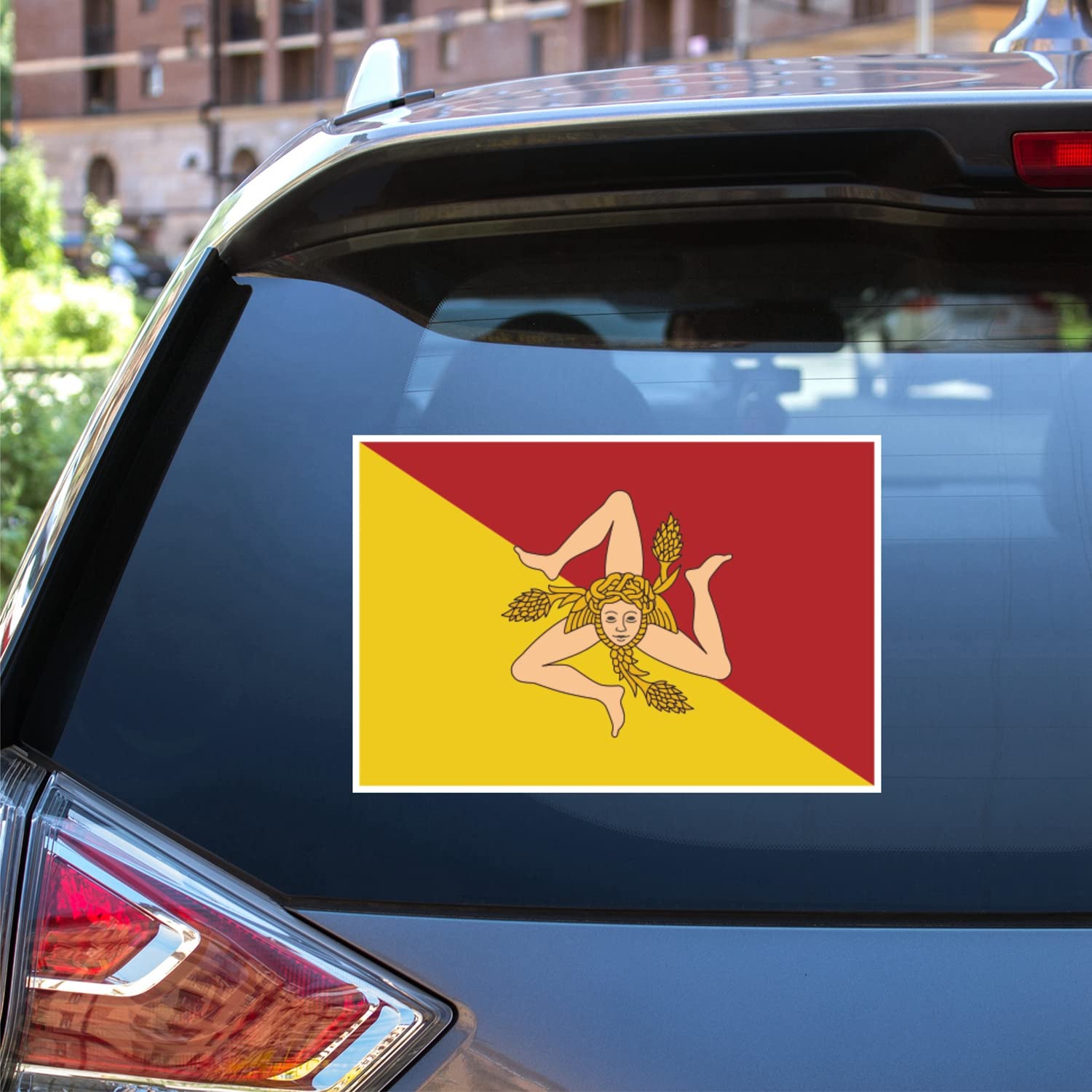 Sicily Island Sicilia Sicilian Flag Italian Italy Vinyl Decal Sticker for Car Boat Laptop Reflective Glossy Choose Size (16'' x 10.8" (40.6cm x 27.5cm), Reflective)