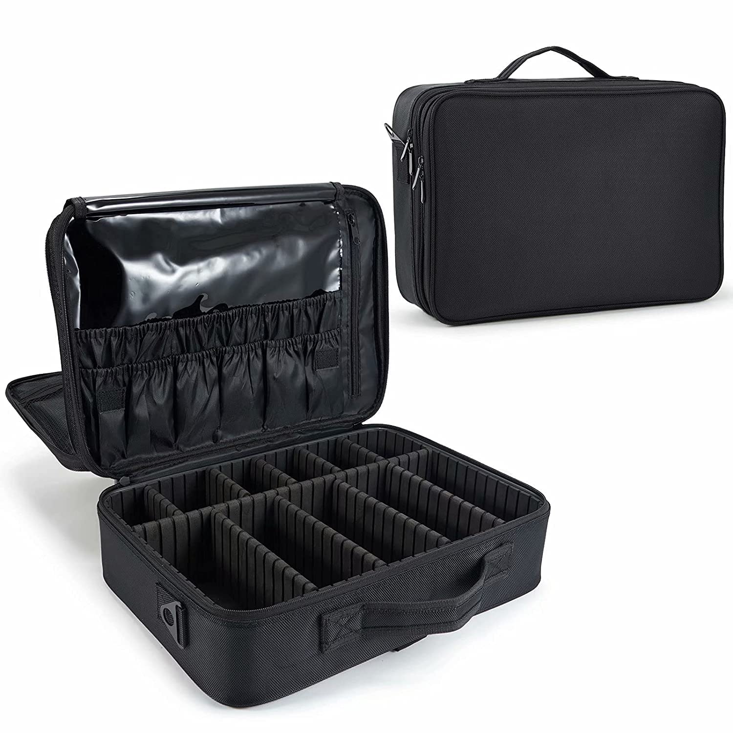 EZLOOT Large Professional Travel Makeup Case, Portable Artist Bag Organizer Box with Adjustable Dividers for Women and Girls (Black, 18 INCH (2 Layer))-image-9