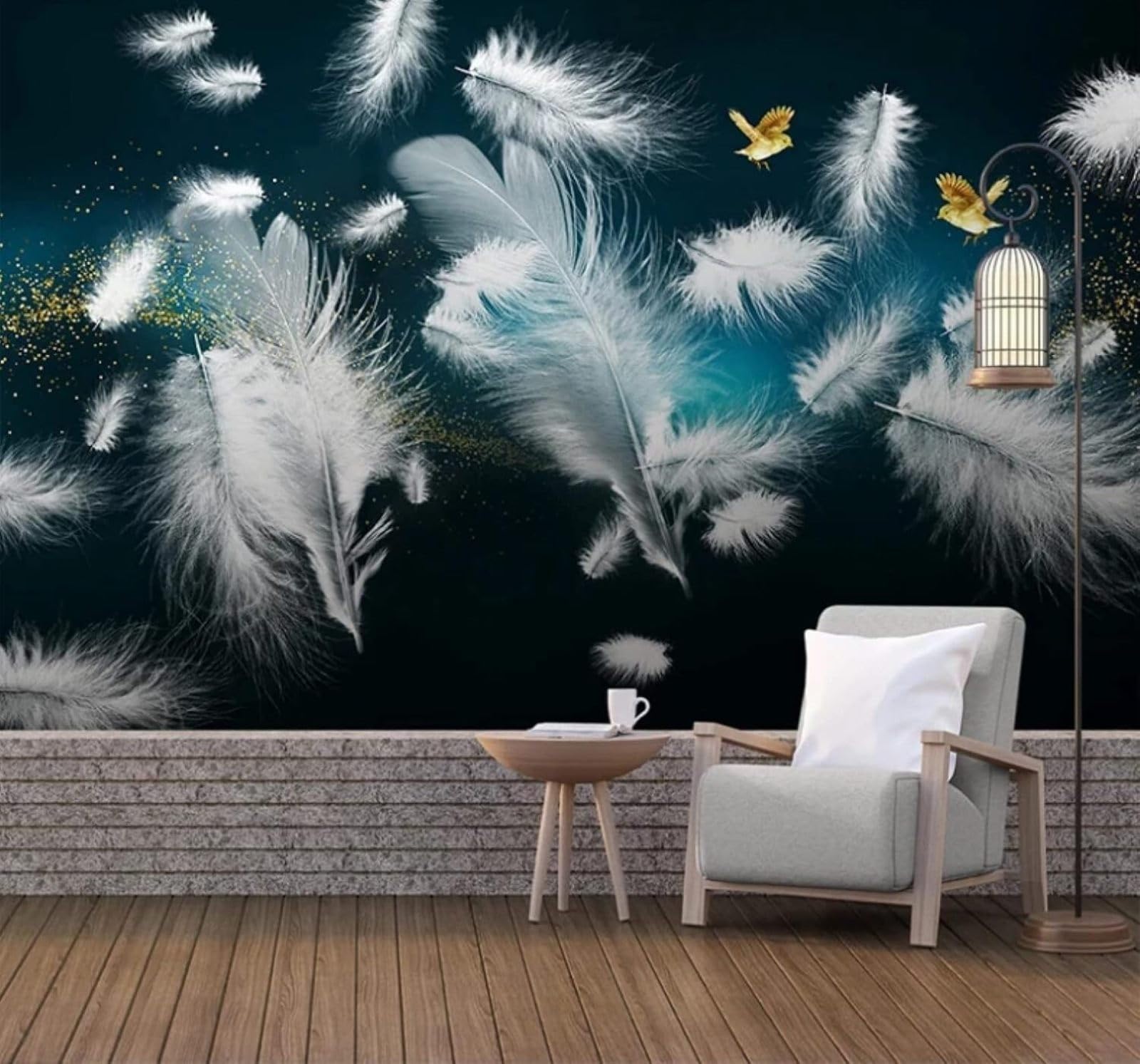 XLMING Three Dimensional Minimalist White Feathers Birds 3D Wallpaper Luxury Home Dining Decor Paste Sofa Living Room The Wall for Bedroom Mural-400cm×280cm
