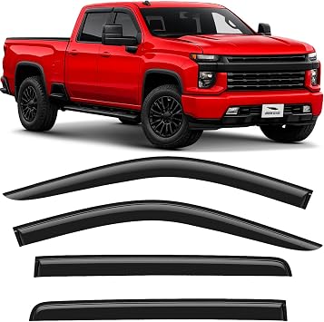 Voron Glass Tape-on Extra Durable Rain Guards for Trucks Chevrolet Chevy Silverado/GMC Sierra 2500HD, 3500HD 2020-2026 Crew Cab, Window Deflectors, Vent Window Visors, 4 Pieces - 120086v2