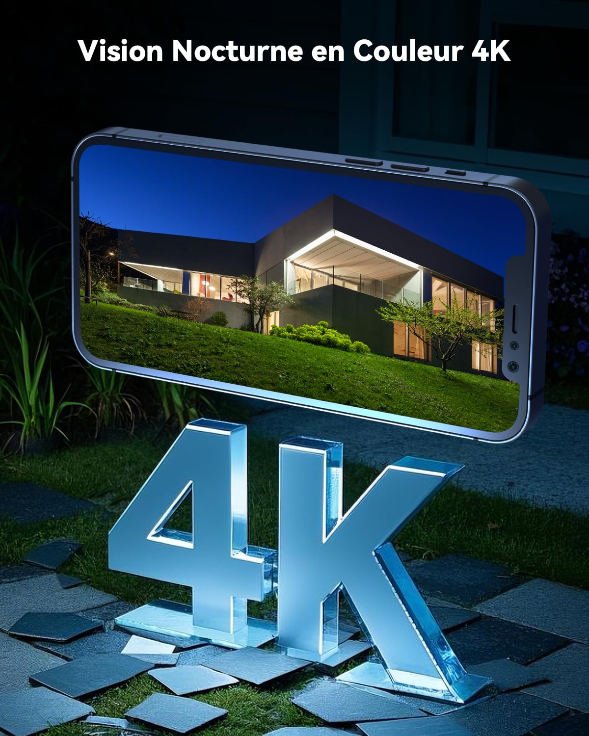 COCOCAM 4K 8MP Camera Surveillance WiFi Exterieure sans Fil Solaire | à Panneau Solaire 6W, Vision Nocturne Couleur 4K, Reconnaissance par IA, Détection Humaine PIR, 355°P 90°T