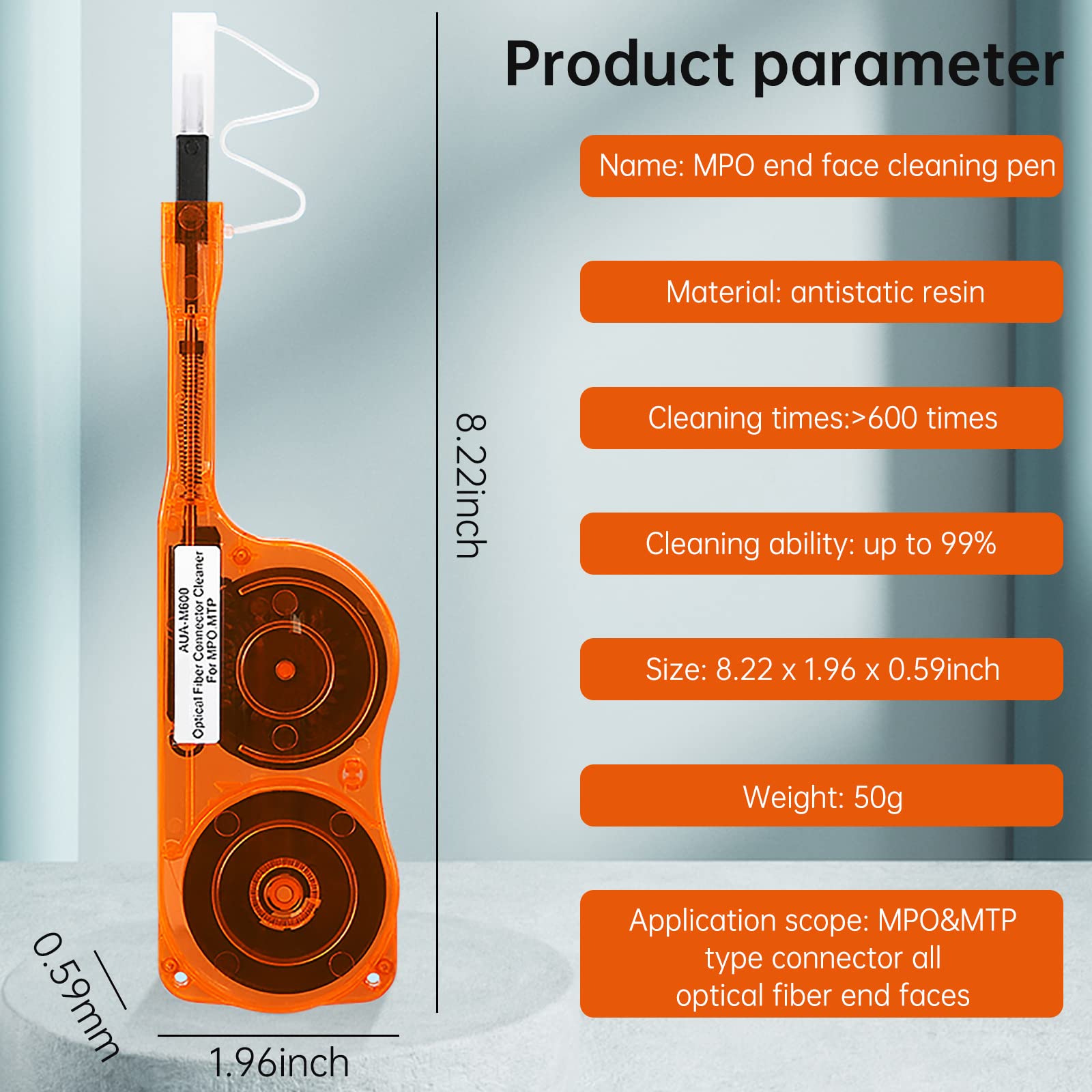 Paquete de 5 limpiadores de fibra óptica para conector MTP/MPO – Limpiador de conectores ópticos más de 600 limpia la cara final de fibra limpia y limpia el conector óptico (naranja)