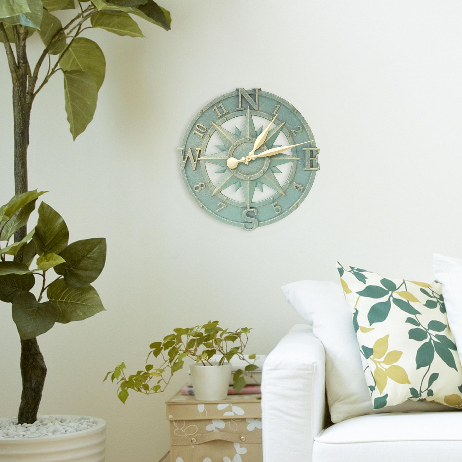 Whitehall Products Compass Rose Clock, Bronze Verdi