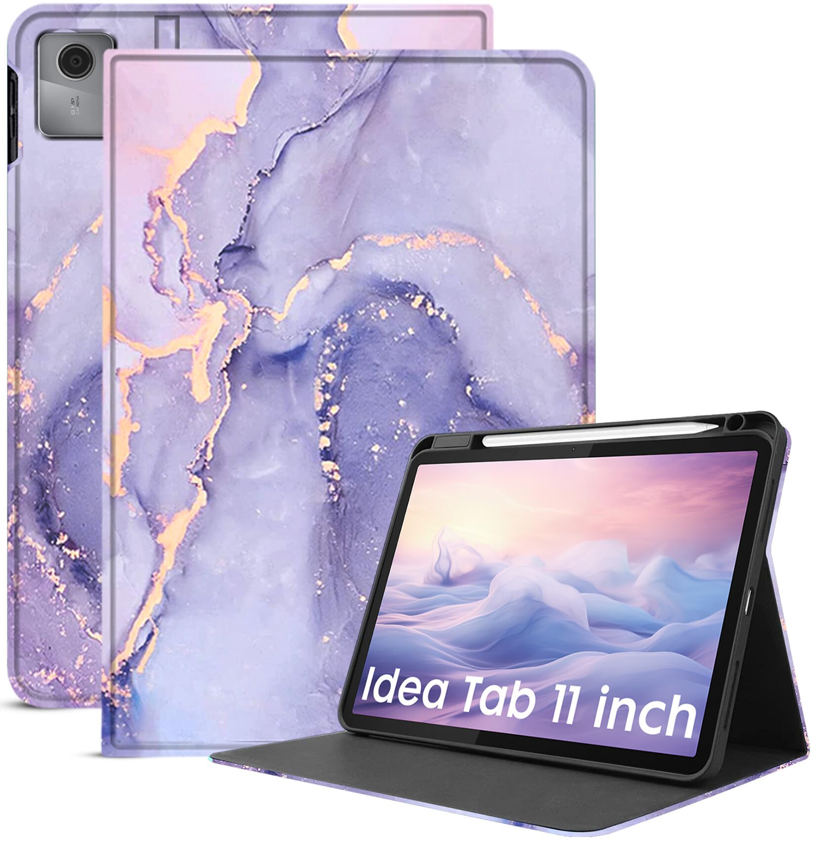 Robustrion Case Cover for Lenovo Idea Tab Cover 11" with [Pencil Holder], Folio Flip Cover Case for Lenovo Idea Tab Cover 11" Tablet [Auto Sleep Wake Support] - Marble Lilac-image-11