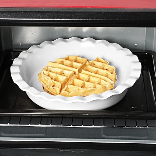 Miniatura 3 de ONTUBE Moldes redondos grandes de cerámica para tartas de 10.5 pulgadas de profundidad, 50 onzas, para hornear (blanco, 1 unidad)