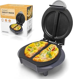 Aoruru Electric Omelet Maker - Non-Stick Stainless Steel Frittata Snack Pocket Pancake Maker, 750W 6.5"
