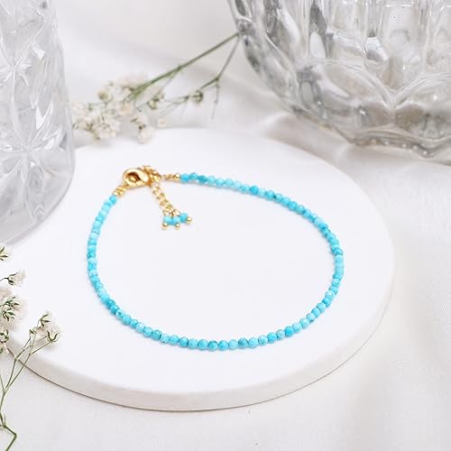 Miniatura 2 de Gempires - Pulsera de cuentas de turquesa con piedra natal de diciembre, hipoalergénica, 8 pulgadas, chapada en oro, delicadas pulseras minimalistas