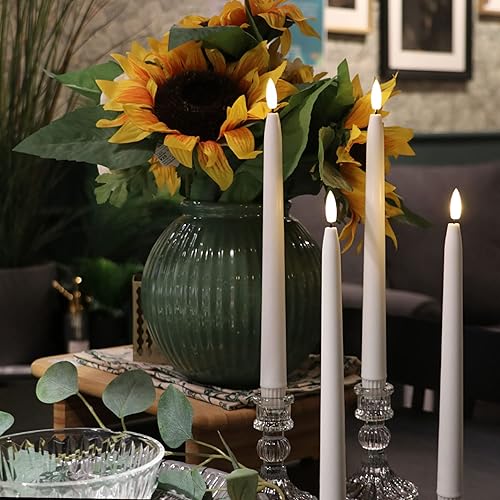 Miniatura 4 de Fanna Velas cónicas sin llama con temporizador, funciona con pilas, velas LED con acabado de cera real, control remoto y pilas incluidas, juego de 4