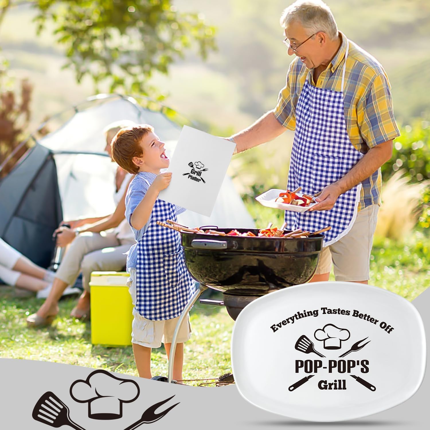 R HORSE Father Day Grill Platter Gift - BBQ Serving Tray Plate White Oval Serving Dishes for Dad Grandpa Men Father Day Christmas Birthday Gift for Salad Dessert Appetizers Outdoor Indoor Cooking
