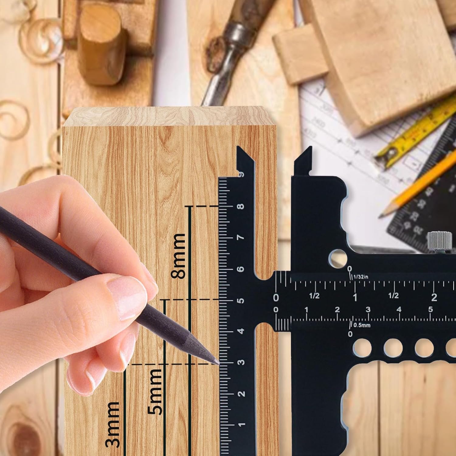 T Shaped Woodworking Ruler Scriber Aluminum Alloy Precision 0‑100mm 0‑210mm Range Marking Caliper Tool Lightweight for Carpenter Layout Measuring