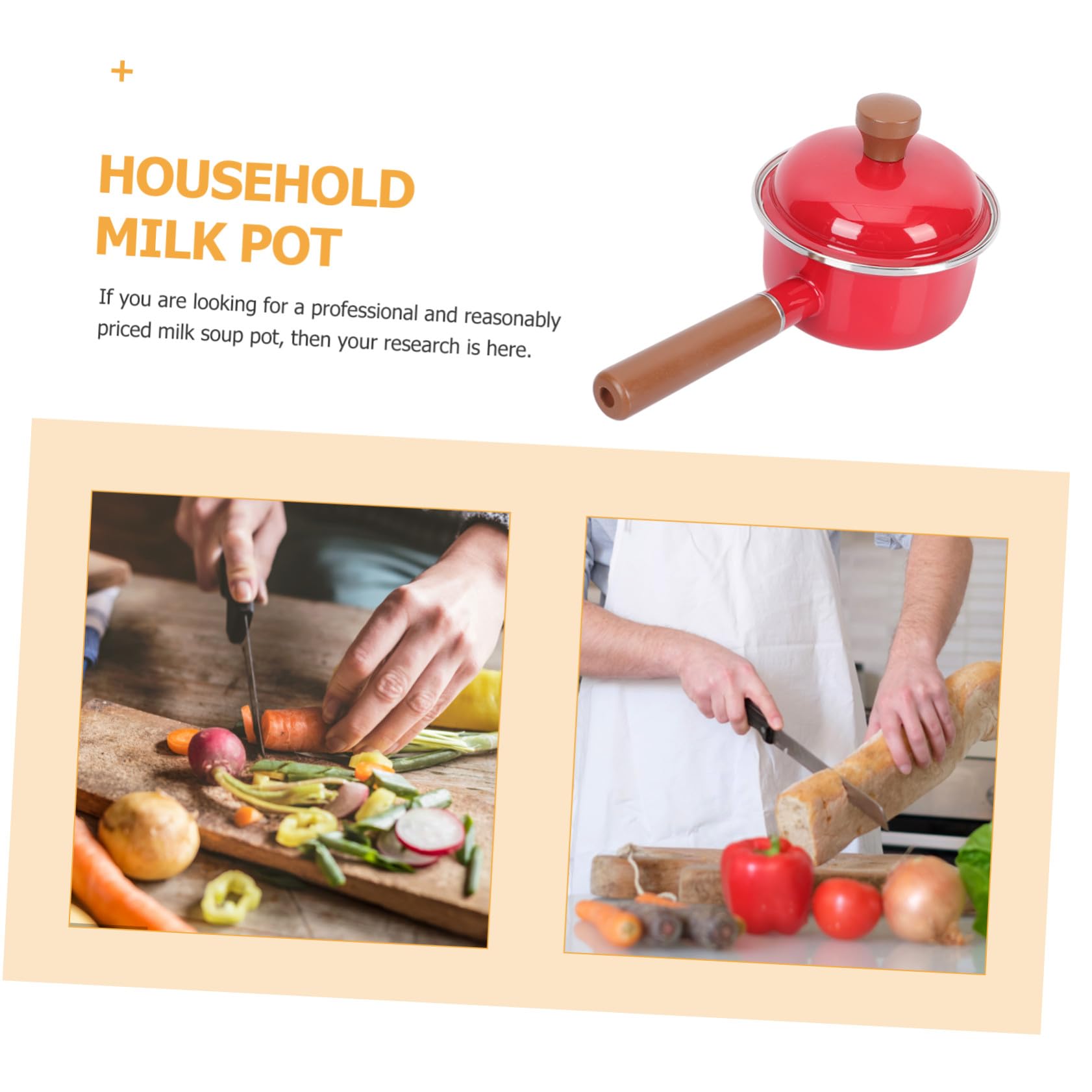 iplusmile Olla De Leche Esmaltada Roja 16 Cm Asa, Material Grueso Antiadherente, Compatible Inducción y Gas, Para Cocinar Leche y Alimentos Infantiles, Utensilio De Cocina Práctico