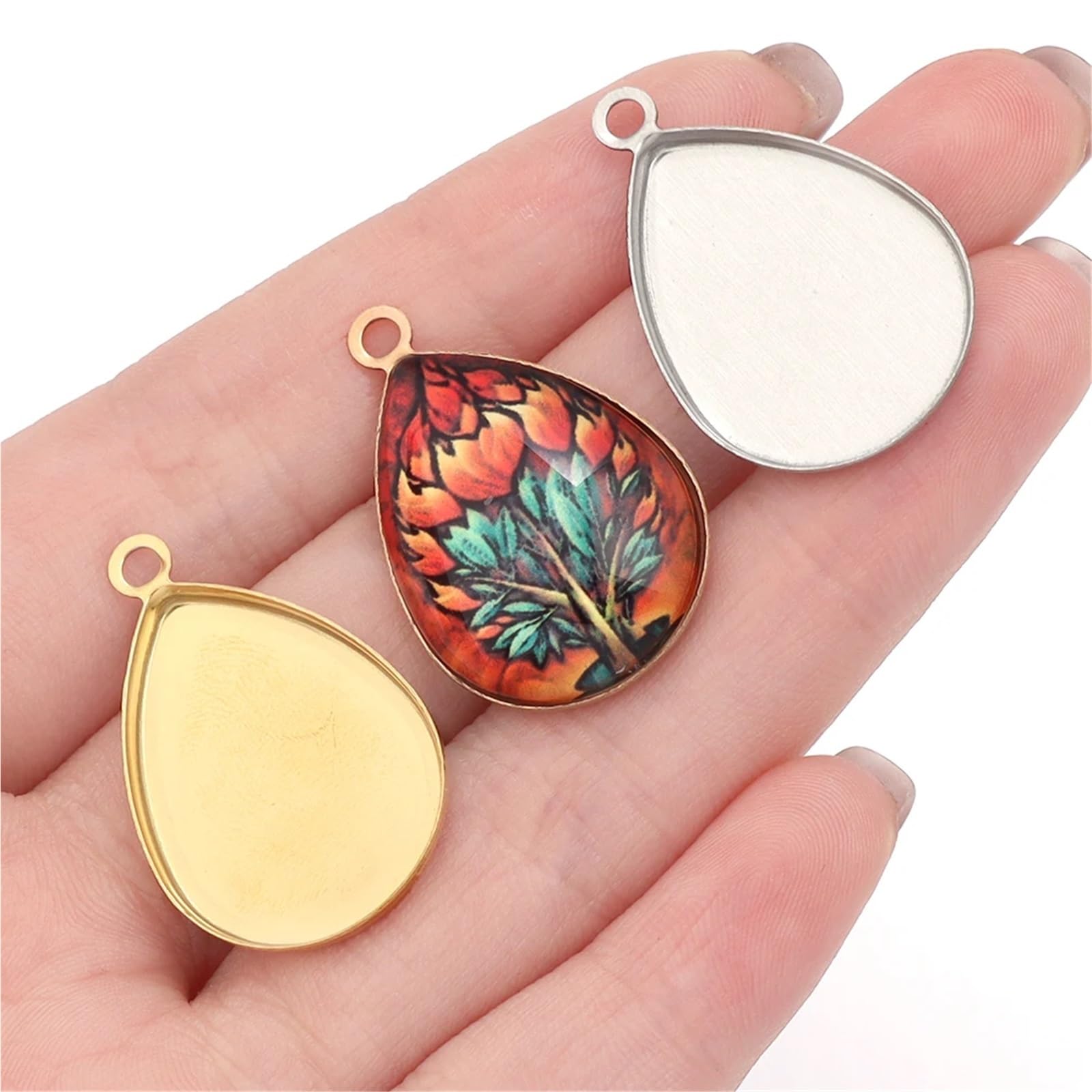 Podstawki do wisiorków, Krople wody Cabochon ustawienie wielokolorowe(Rose Gold)