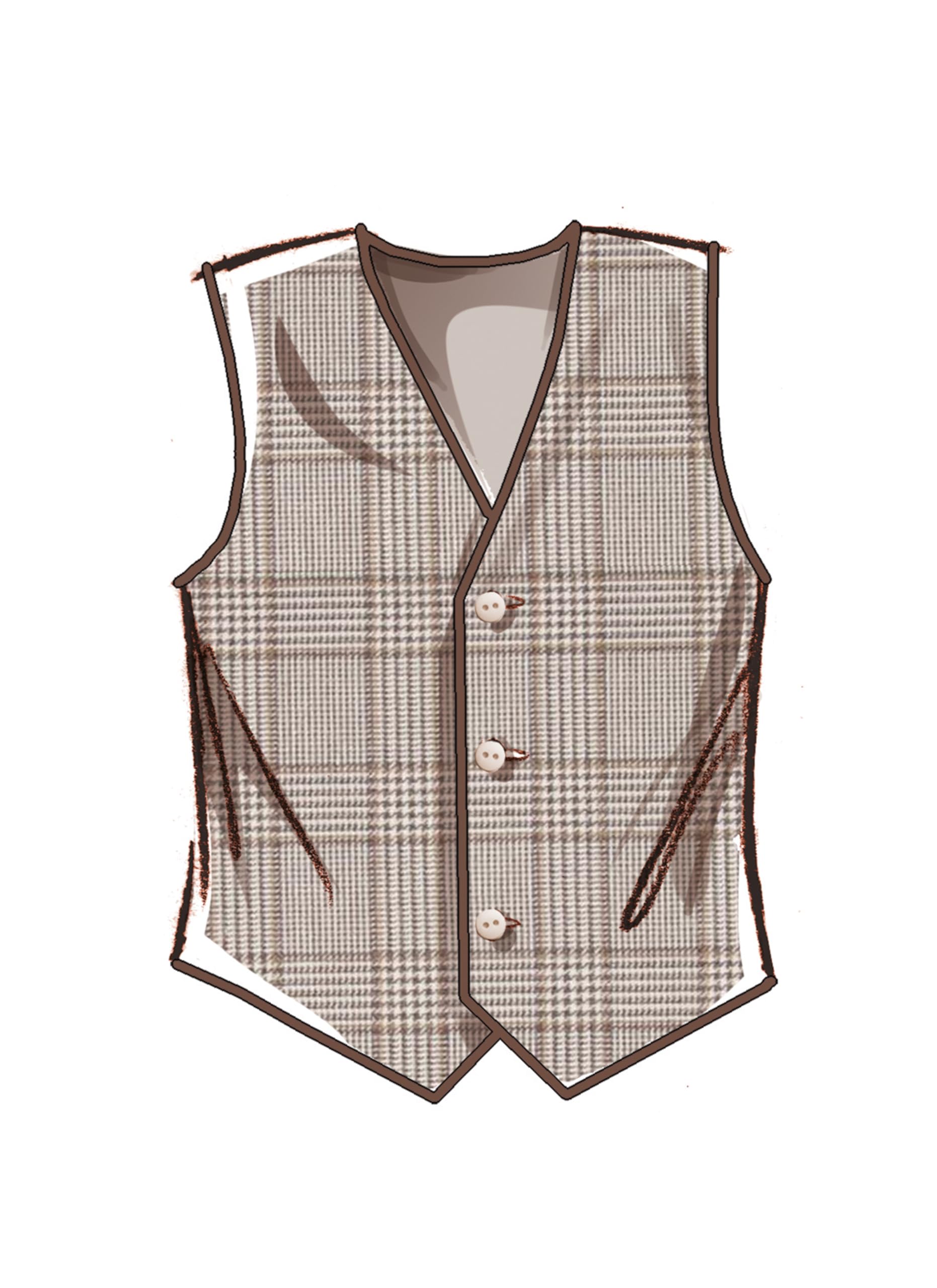 トップス Check Pattern Design Fur Western Vest Check Pattern Design Fur Western Vest