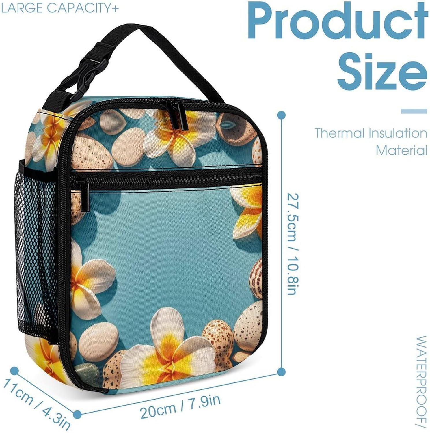 3-in-1 Backpack Set with Lunch Bag & Pencil Case, Frame Exotic Floral Pattern Printing Backpack with Front Pocket, Insulated Lunch Tote, Large Capacity Pencil Pouch image 4