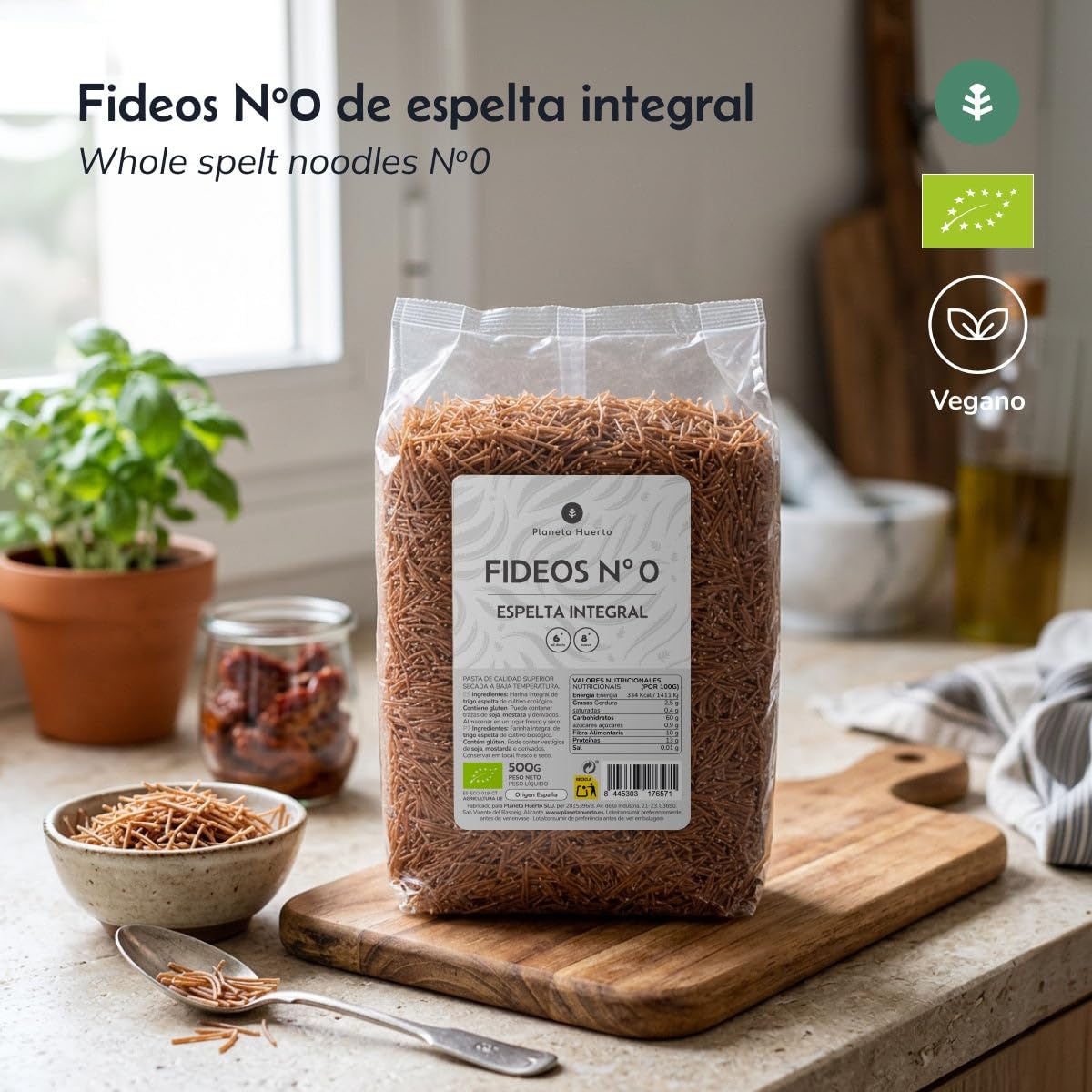 PLANETA HUERTO | Fideos nº0 de espelta integral ecológica 5 kg, pasta fina sin aditivos Ricos en fibra y proteínas - Fideos ideales para sopas, caldos y preparaciones ligeras