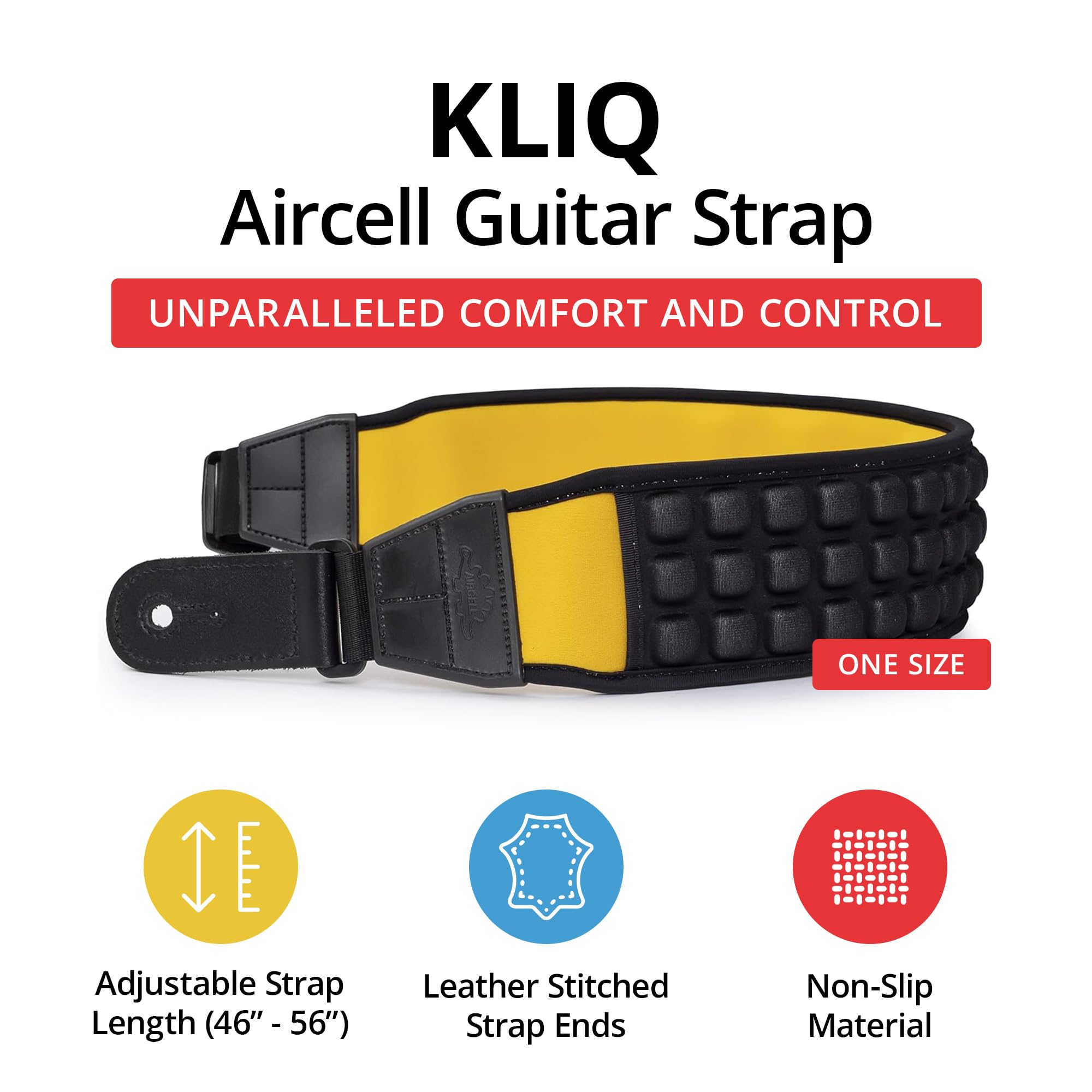 KLIQ AirCell Guitar Strap for Bass & Electric Guitar with 3' Wide Neoprene Pad and Adjustable Length