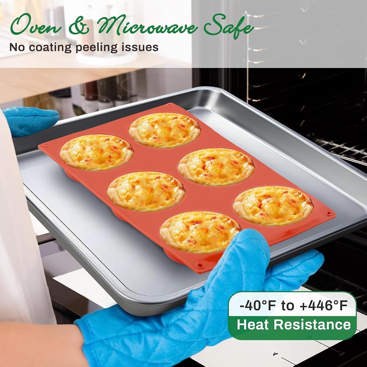 Ocmoiy 3 Inch Egg Mold for Breakfast Sandwiches Round Silicone Muffin Top/Egg Pan, Non-Stick Oven Baking Silicone Molds for Eggs Patty Bites, Tarts, English Muffins, Pack of 3