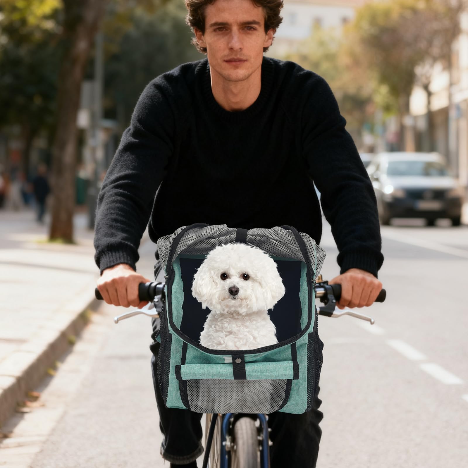 Hundekorb Fahrrad Vorne Hundefahrradkorb Faltbar Fahrradkorb Bis 7,5KG Katzentransporttasche Abnehmbar Haustiere Fahrradtasche mit Weichem Sitzkissen Katzenfahrradkorb für Einkaufen (Blau)