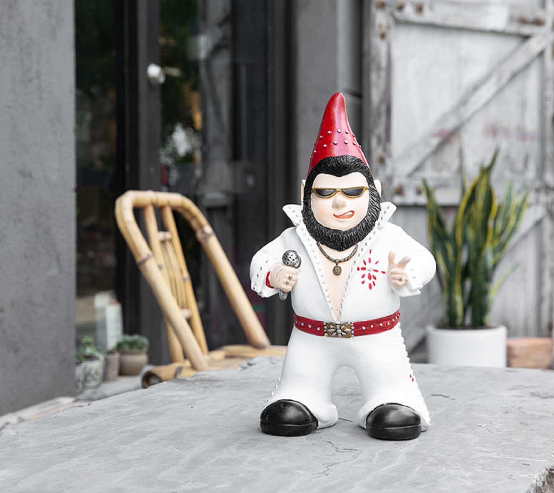 Duża piosenkarka krasnal statuetka ogrodowa na zewnątrz żywica figurka krasnoludka dekoracja domu zabawna rzeźba na patio poch podwórko ozdoba dom wyjątkowy prezent