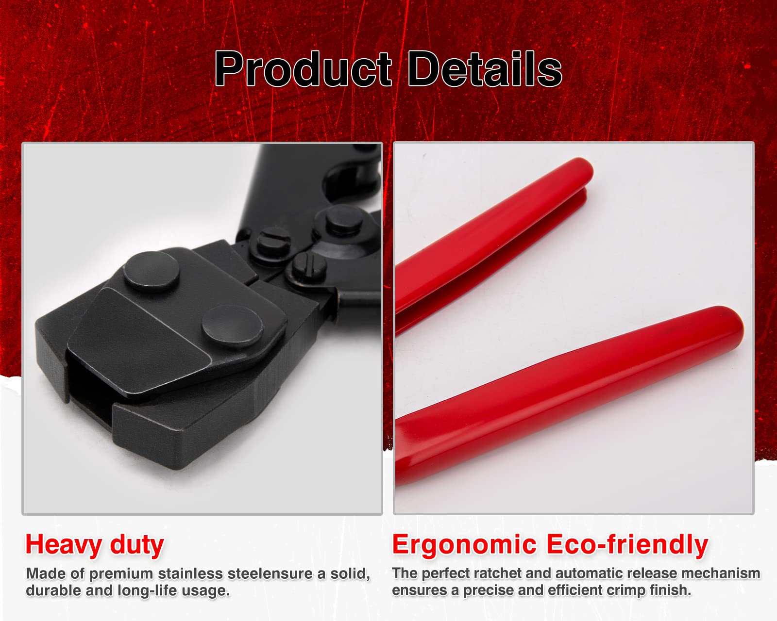 PEX Crimping Tool Kit – Ratchet PEX Crimper With 1/2" & 3/4" Clamps, High Carbon Steel, Comfort Grip, Includes Hose Cutter
