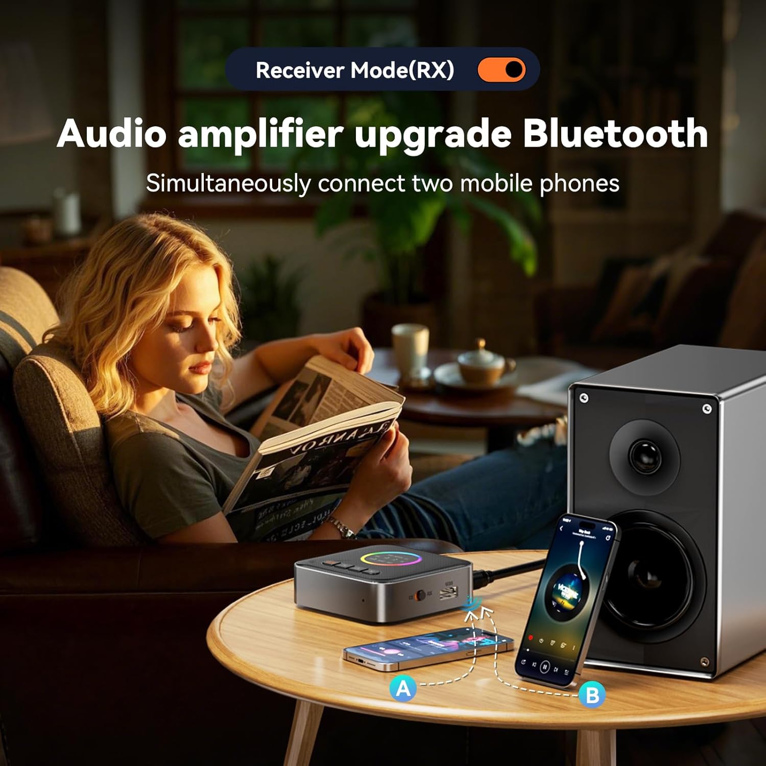[Upgraded] MOREGAX M10 Pro+ Bluetooth Receiver Transmitter for TV/Home Stereo/Vintage Speakers/Music Streaming Sound System, Support aptX Low Latency Audio Adapter with USB, RCA, 3.5mm AUX in/Output